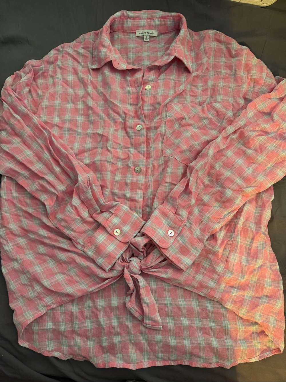 white birch Pink and White Plaid Shirt